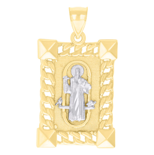 10K Two-tone Gold Mens St. Benedict Religious Pendant