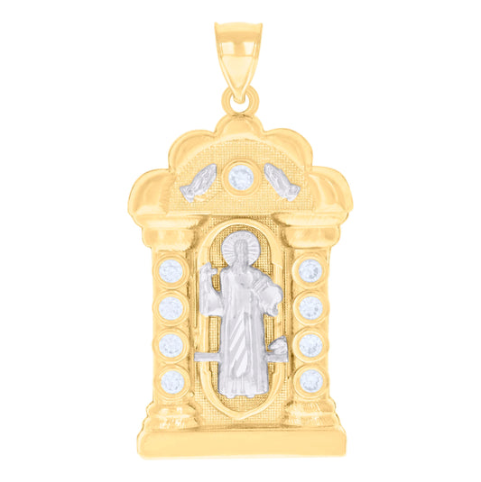 10K Two-tone Gold Mens Cubic-Zirconia St. Benedict Religious Pendant