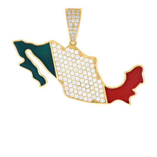 10K Yellow Gold Mens Cubic-Zirconia Enameled Mexico Map Country Charm Pendant