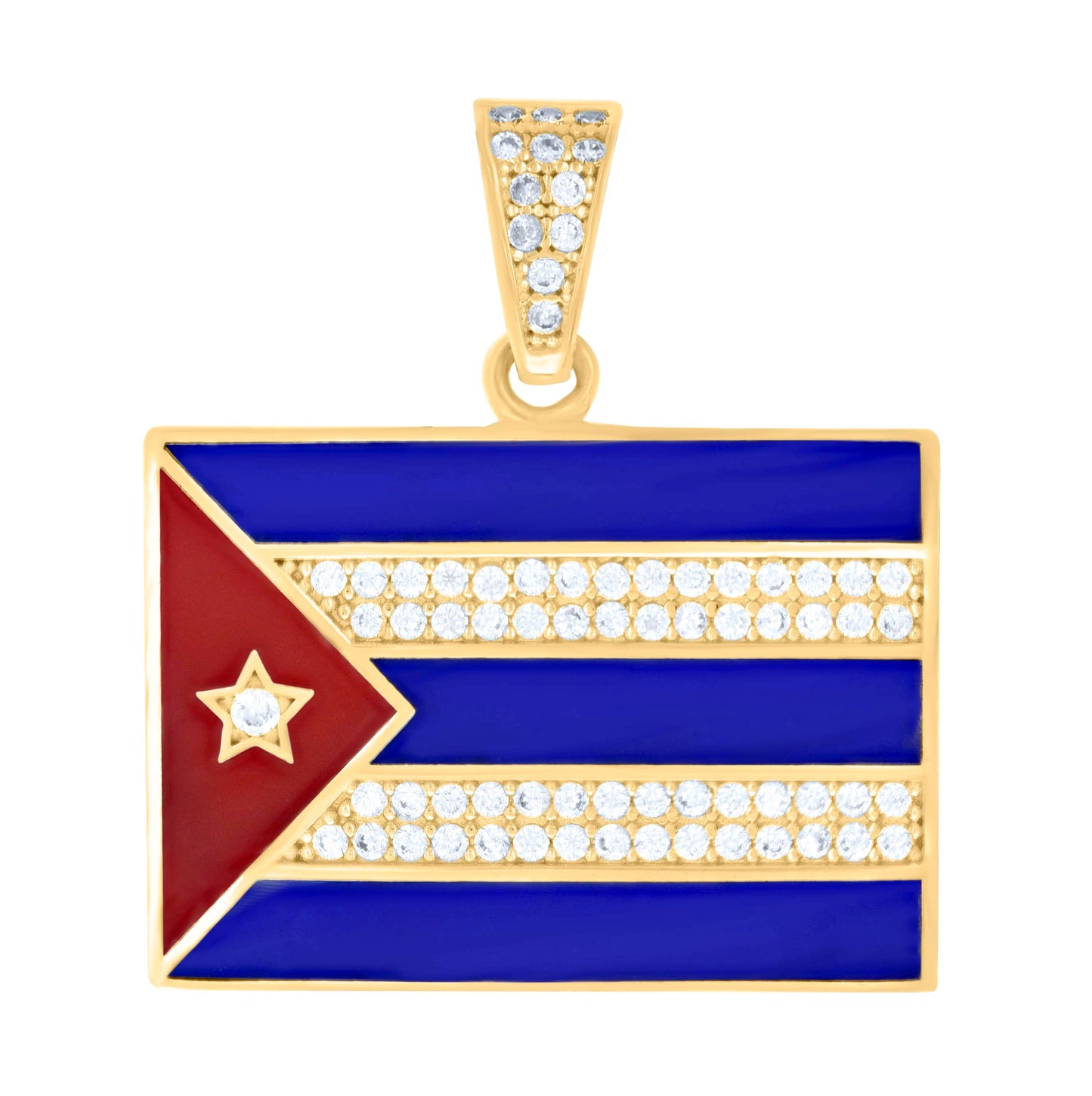 10K Yellow Gold Mens Cubic-Zirconia Enameled Puerto Rico Flag Charm Pendant