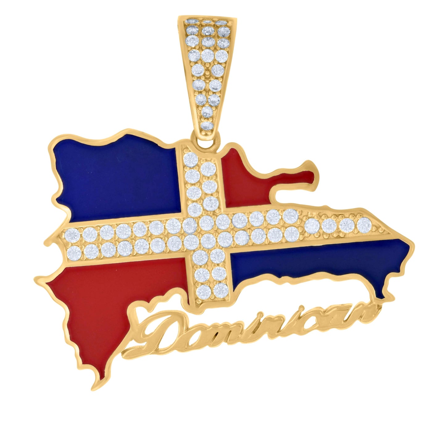 10K Yellow Gold Mens Cubic-Zirconia Enameled Dominican Republic Flag Charm Pendant