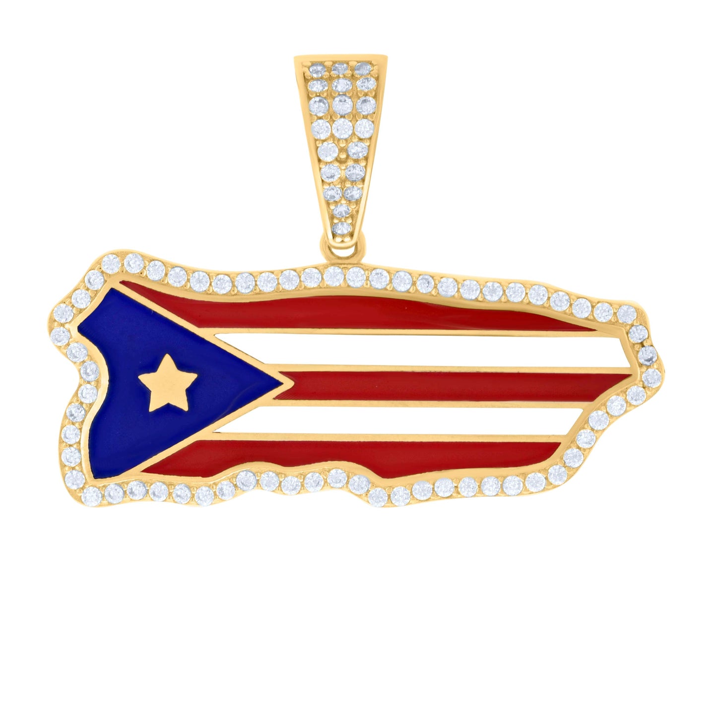 10K Yellow Gold Mens Cubic-Zirconia Enameled Puerto Rico Flag Charm Pendant