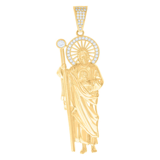 10K Yellow Gold Mens Cubic-Zirconia St. Jude Religious Charm Pendant