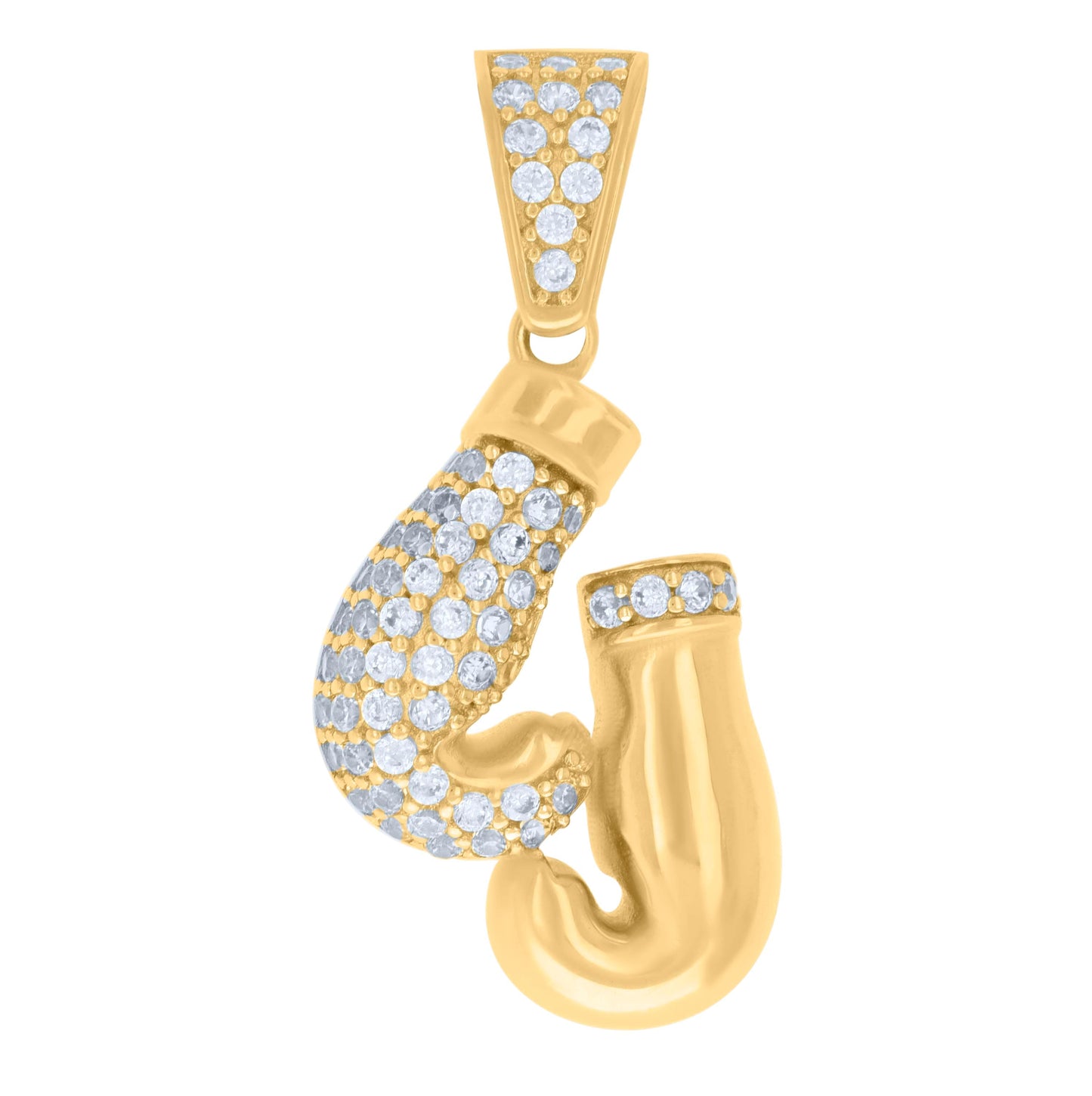 10K Yellow Gold Mens Cubic-Zirconia Boxing Gloves Sports Charm Pendant