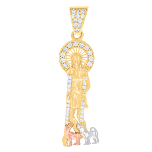 10K Tri-Color Gold Mens Cubic-Zirconia St. Lazarus Religious Charm Pendant