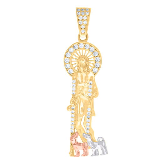 10K Tri-Color Gold Mens Cubic-Zirconia St. Lazarus Religious Charm Pendant