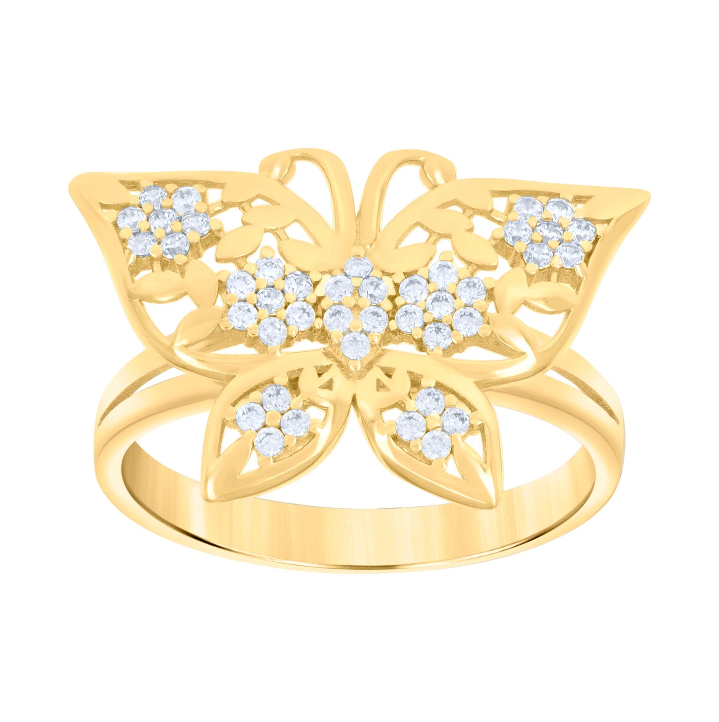 14K Yellow Gold Womens Cubic-Zirconia Butterfly Fashion Ring
