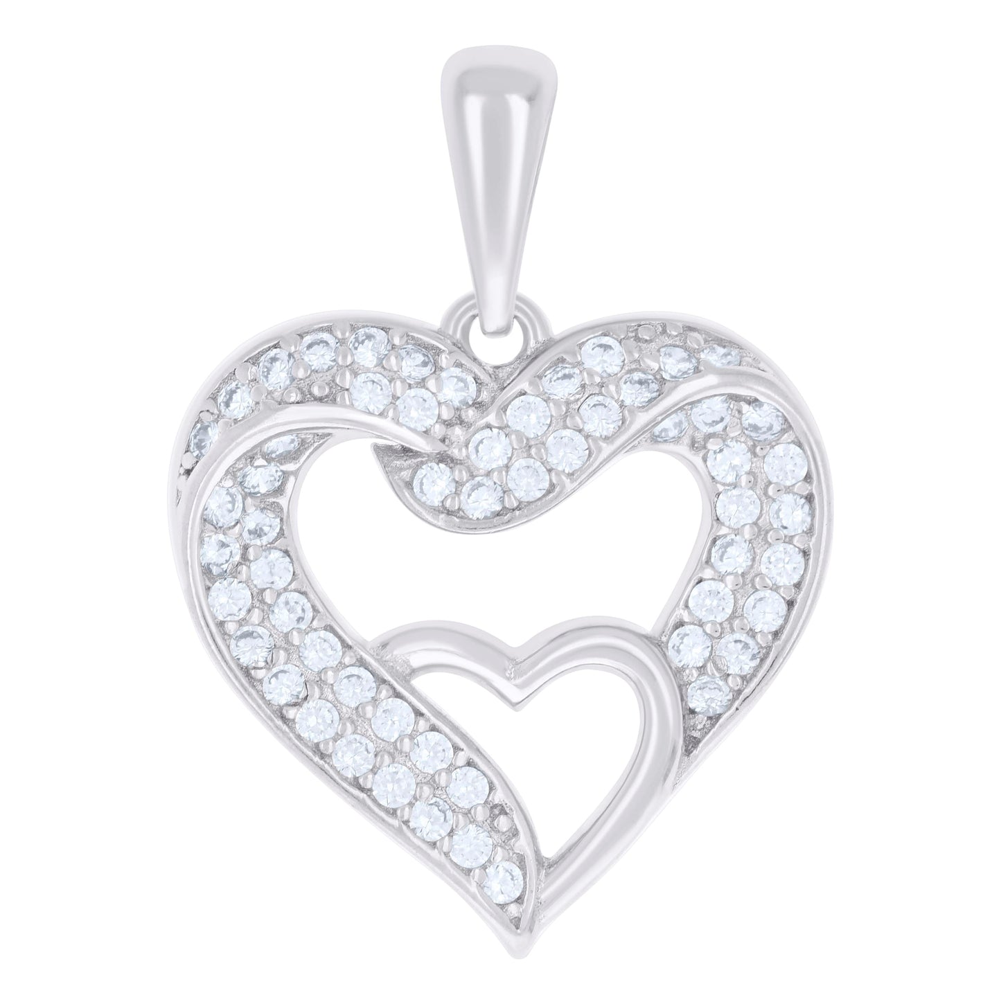 Sterling Silver Womens Cubic-Zirconia Heart Charm Pendant