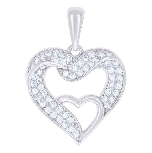 Sterling Silver Womens Cubic-Zirconia Heart Charm Pendant