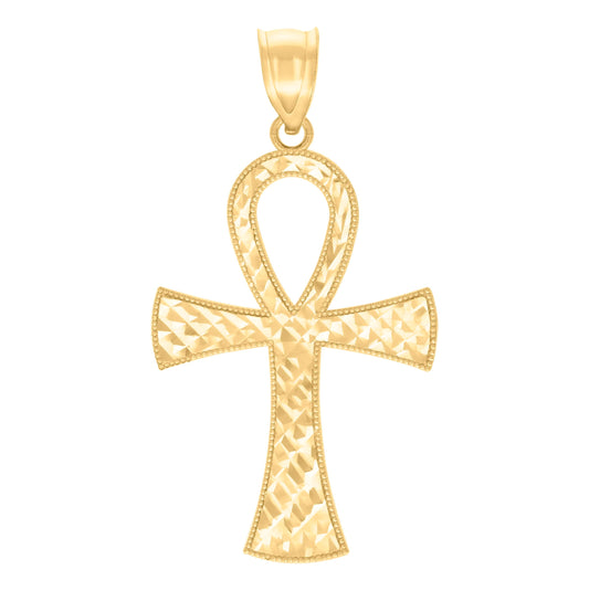 10K Yellow Gold Unisex Egyptian Ankh Cross Religious Charm Pendant