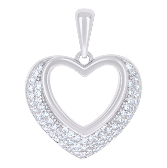 Sterling Silver Womens Cubic-Zirconia Heart Charm Pendant