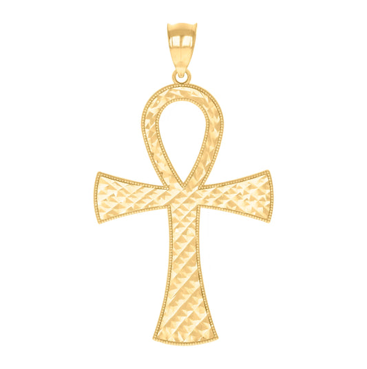 10K Yellow Gold Mens Egyptian Ankh Cross Religious Charm Pendant