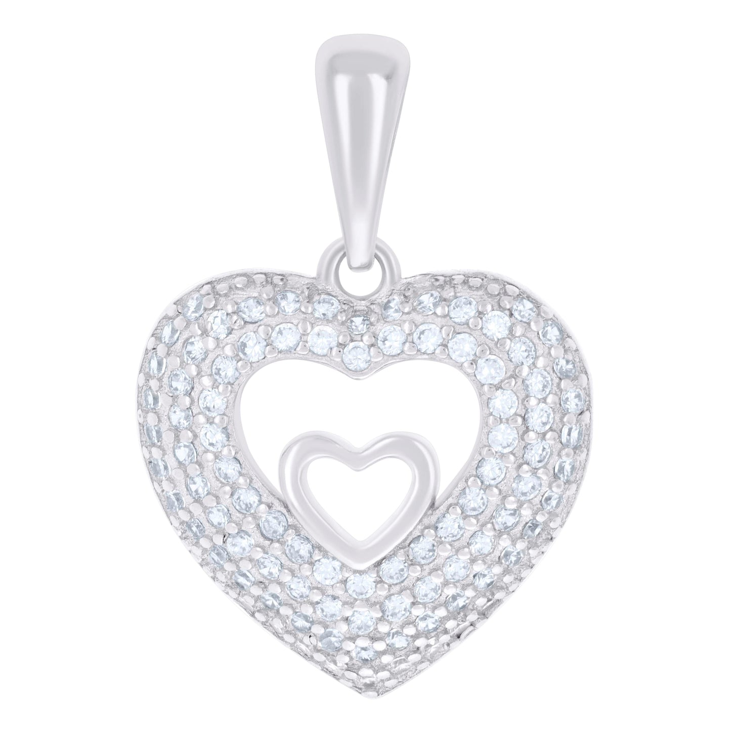 Sterling Silver Womens Cubic-Zirconia Double Heart Charm Pendant
