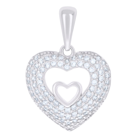Sterling Silver Womens Cubic-Zirconia Double Heart Charm Pendant