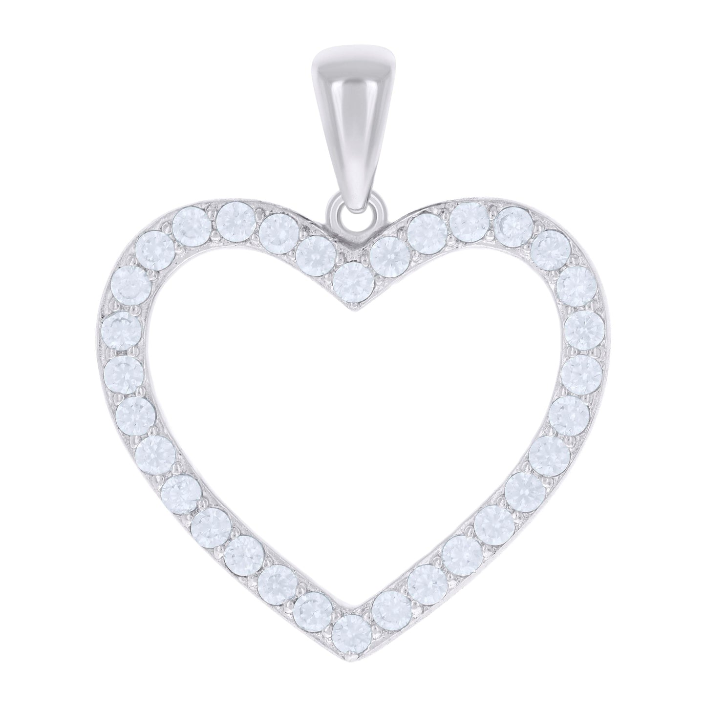 Sterling Silver Womens Cubic-Zirconia Heart Charm Pendant