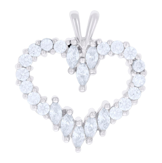 Sterling Silver Womens Marquise Round Cubic-Zirconia Heart Charm Pendant