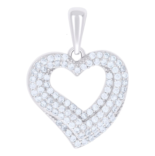 Sterling Silver Womens Cubic-Zirconia Double Heart Charm Pendant