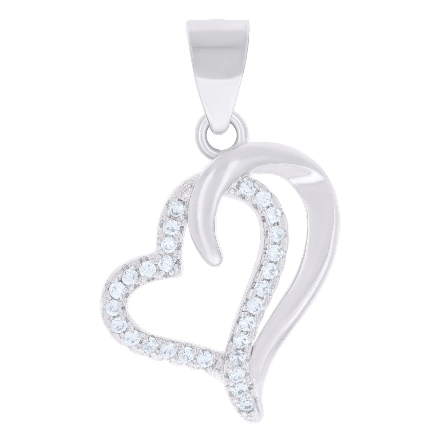 Sterling Silver Womens Cubic-Zirconia Heart Charm Pendant