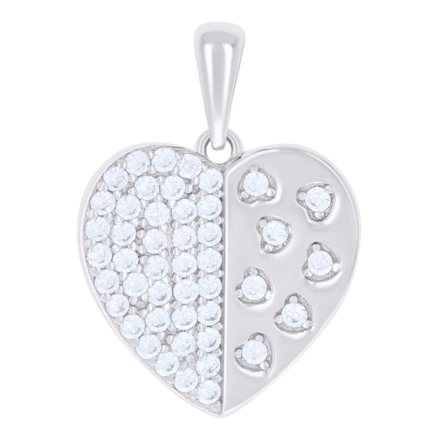 Sterling Silver Womens Cubic-Zirconia Heart Charm Pendant