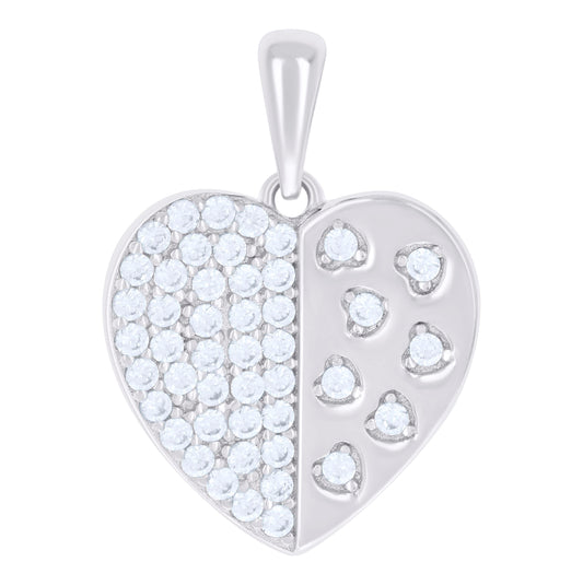 Sterling Silver Womens Cubic-Zirconia Heart Charm Pendant