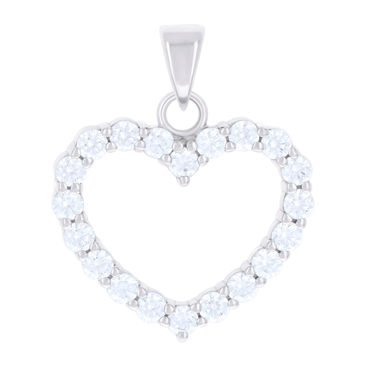 Sterling Silver Womens Cubic-Zirconia Heart Charm Pendant