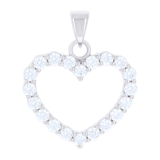 Sterling Silver Womens Cubic-Zirconia Heart Charm Pendant