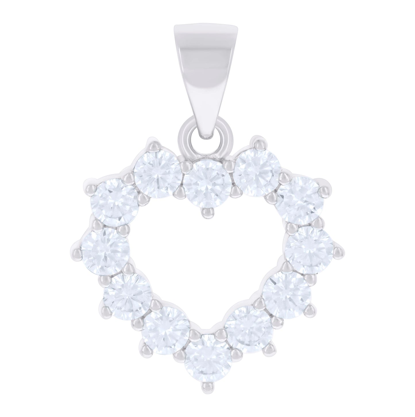 Sterling Silver Womens Cubic-Zirconia Heart Charm Pendant