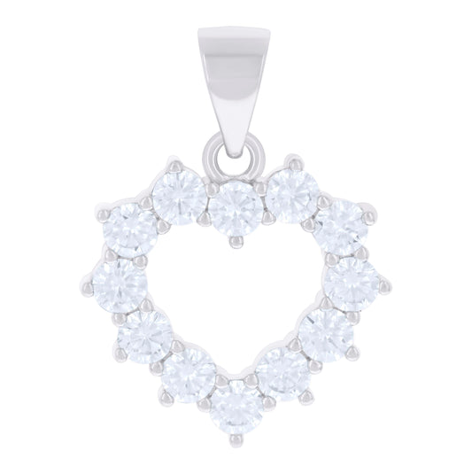 Sterling Silver Womens Cubic-Zirconia Heart Charm Pendant