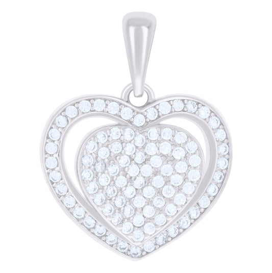 Sterling Silver Womens Cubic-Zirconia Heart Charm Pendant