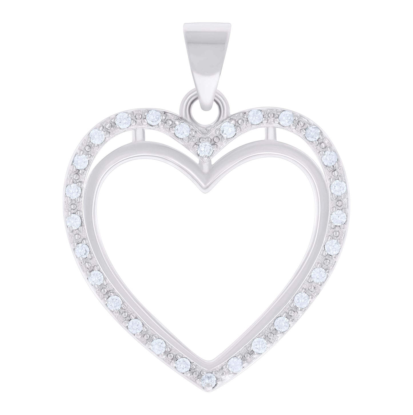Sterling Silver Womens Cubic-Zirconia Heart Charm Pendant