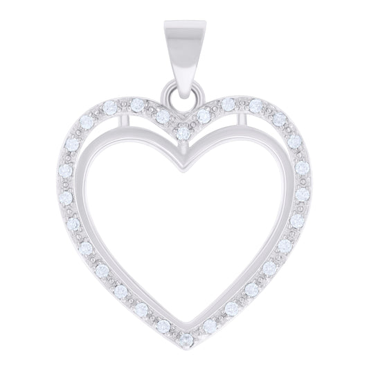 Sterling Silver Womens Cubic-Zirconia Heart Charm Pendant