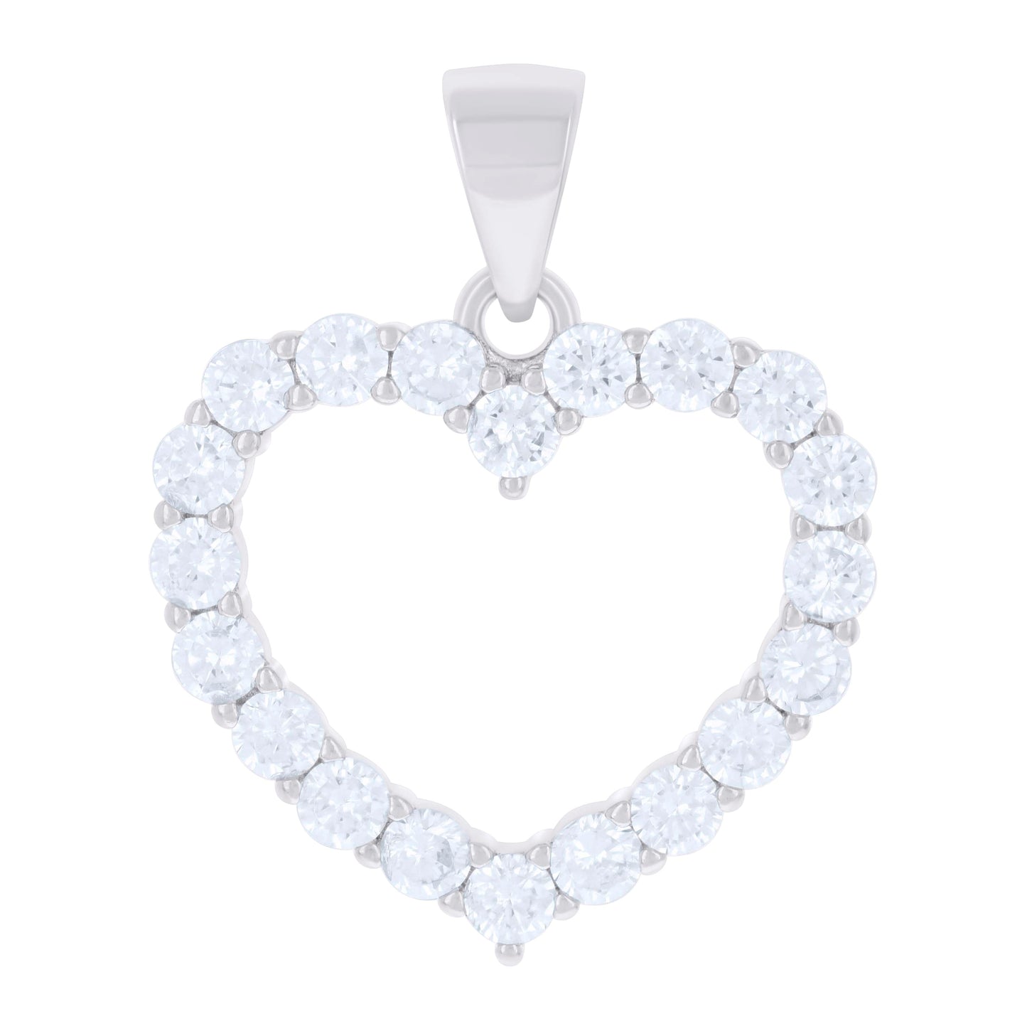 Sterling Silver Womens Cubic-Zirconia Heart Charm Pendant