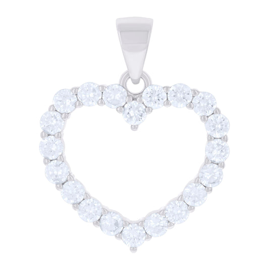 Sterling Silver Womens Cubic-Zirconia Heart Charm Pendant