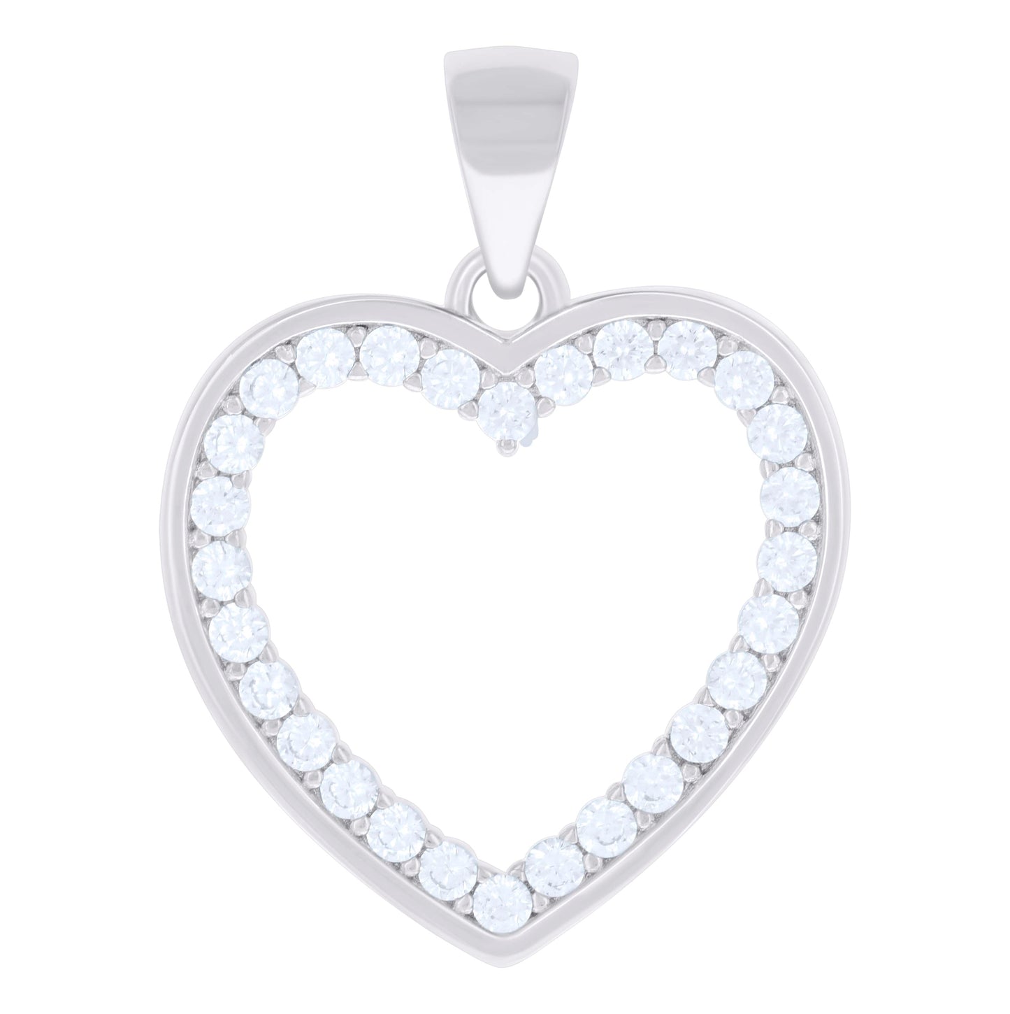 Sterling Silver Womens Cubic-Zirconia Heart Charm Pendant