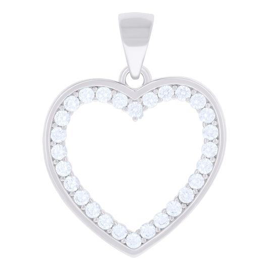 Sterling Silver Womens Cubic-Zirconia Heart Charm Pendant
