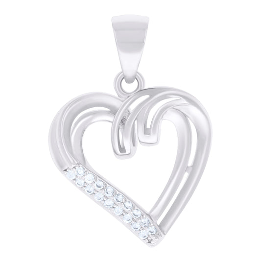 Sterling Silver Womens Cubic-Zirconia Heart Charm Pendant