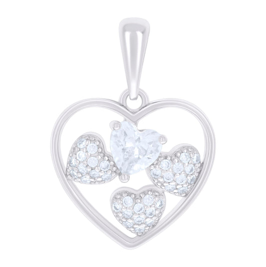 Sterling Silver Womens Heart Round Cubic-Zirconia Hearts In Heart Charm Pendant
