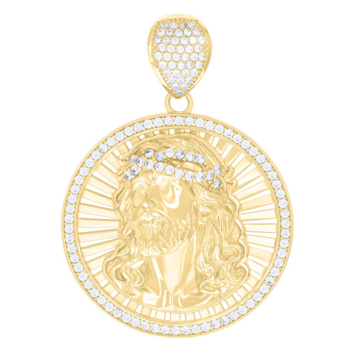10K Yellow Gold Mens Cubic-Zirconia Jesus Religious Charm Pendant