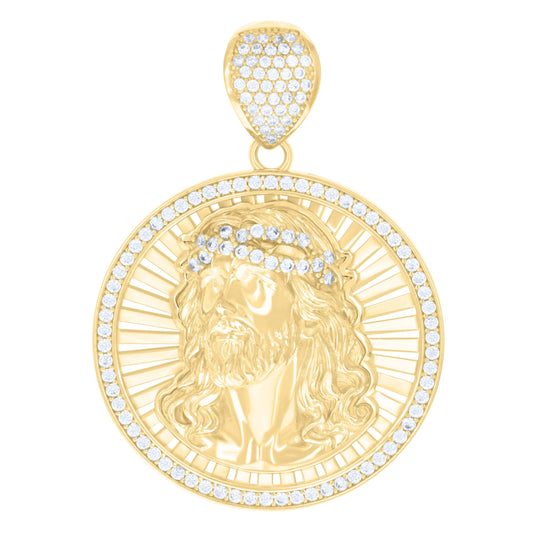10K Yellow Gold Mens Cubic-Zirconia Jesus Religious Charm Pendant