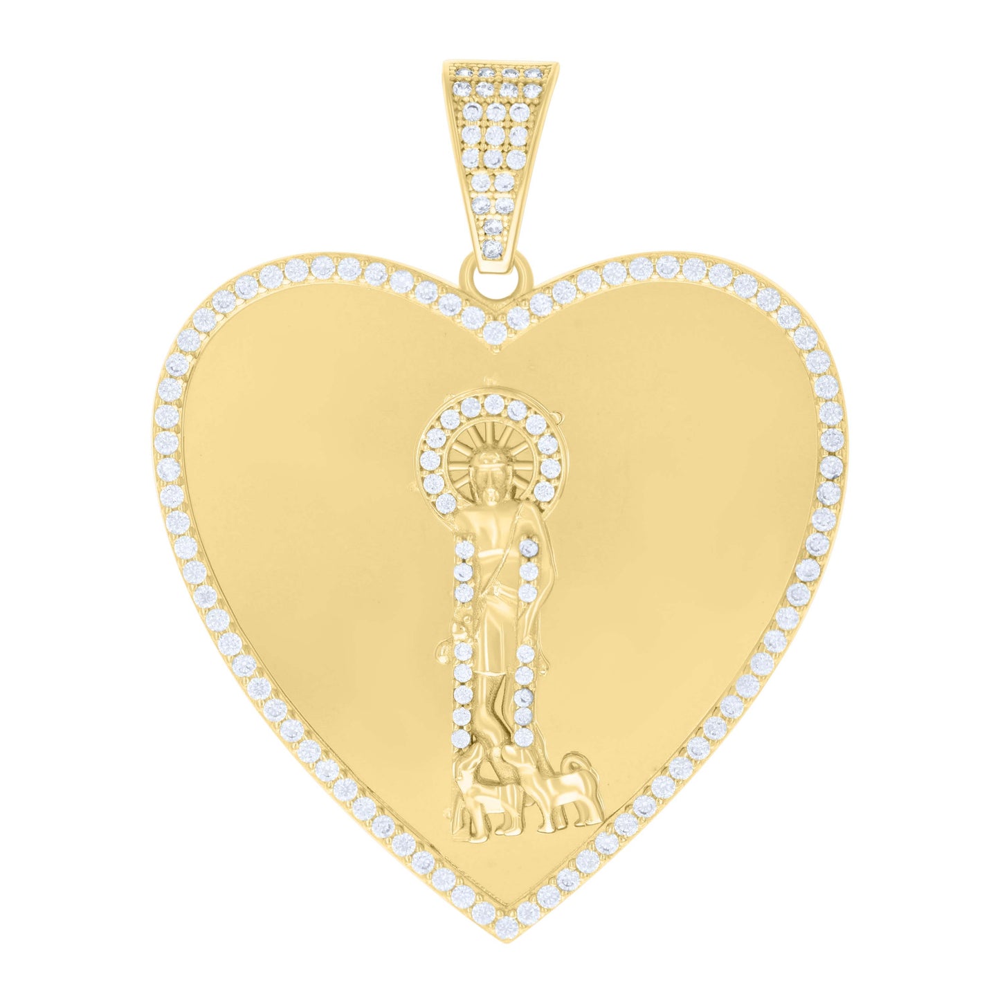 10K Yellow Gold Mens Cubic-Zirconia St. Jude Religious Heart Charm Pendant
