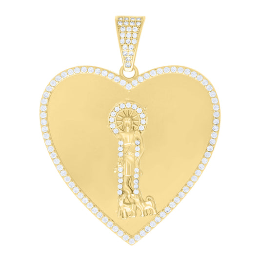 10K Yellow Gold Mens Cubic-Zirconia St. Jude Religious Heart Charm Pendant