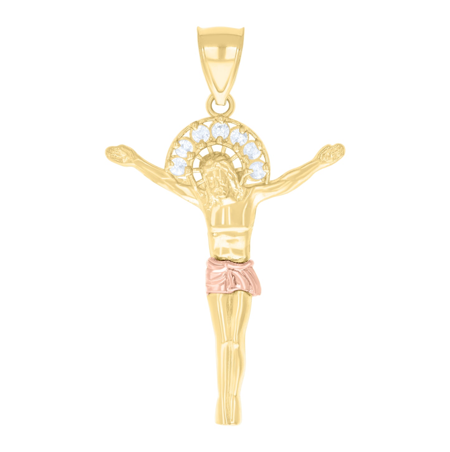 10K Two-tone Gold Mens Cubic-Zirconia Jesus Christ Body Religious Charm Pendant