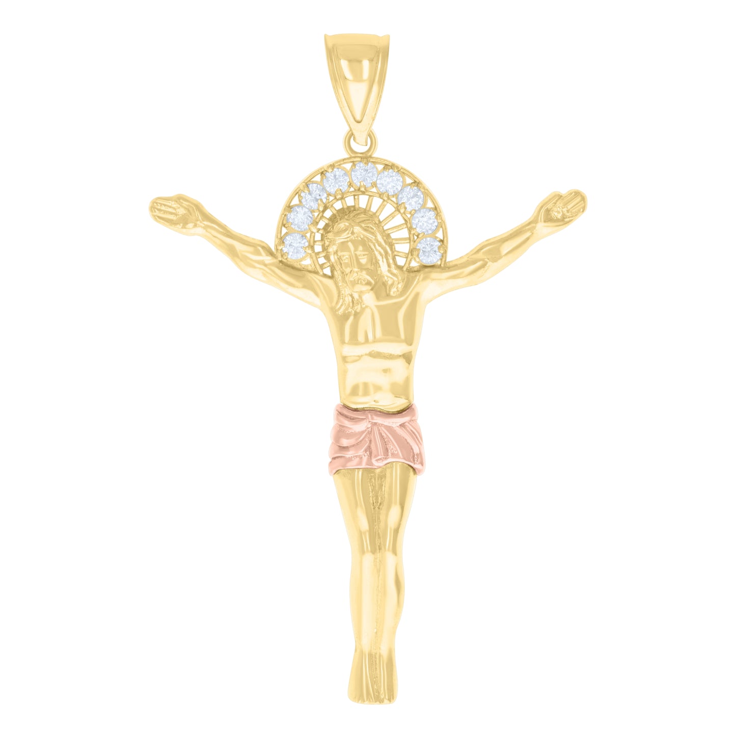 10K Two-tone Gold Mens Cubic-Zirconia Jesus Christ Body Religious Charm Pendant