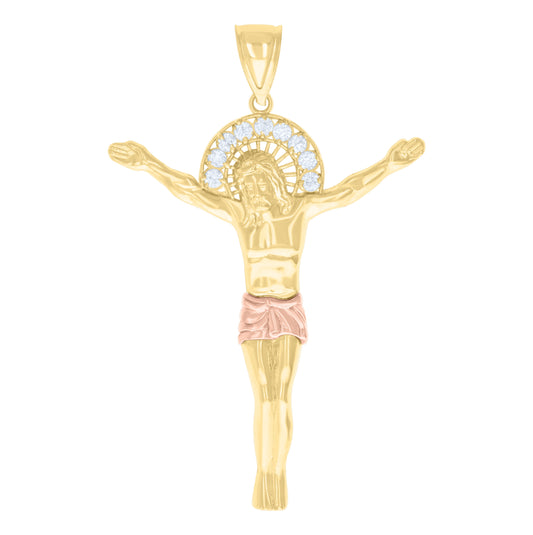10K Two-tone Gold Mens Cubic-Zirconia Jesus Christ Body Religious Charm Pendant