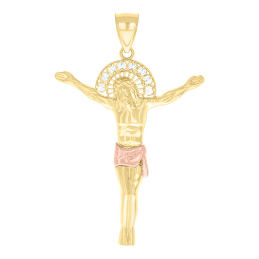 10K Two-tone Gold Mens Cubic-Zirconia Jesus Christ Body Religious Charm Pendant