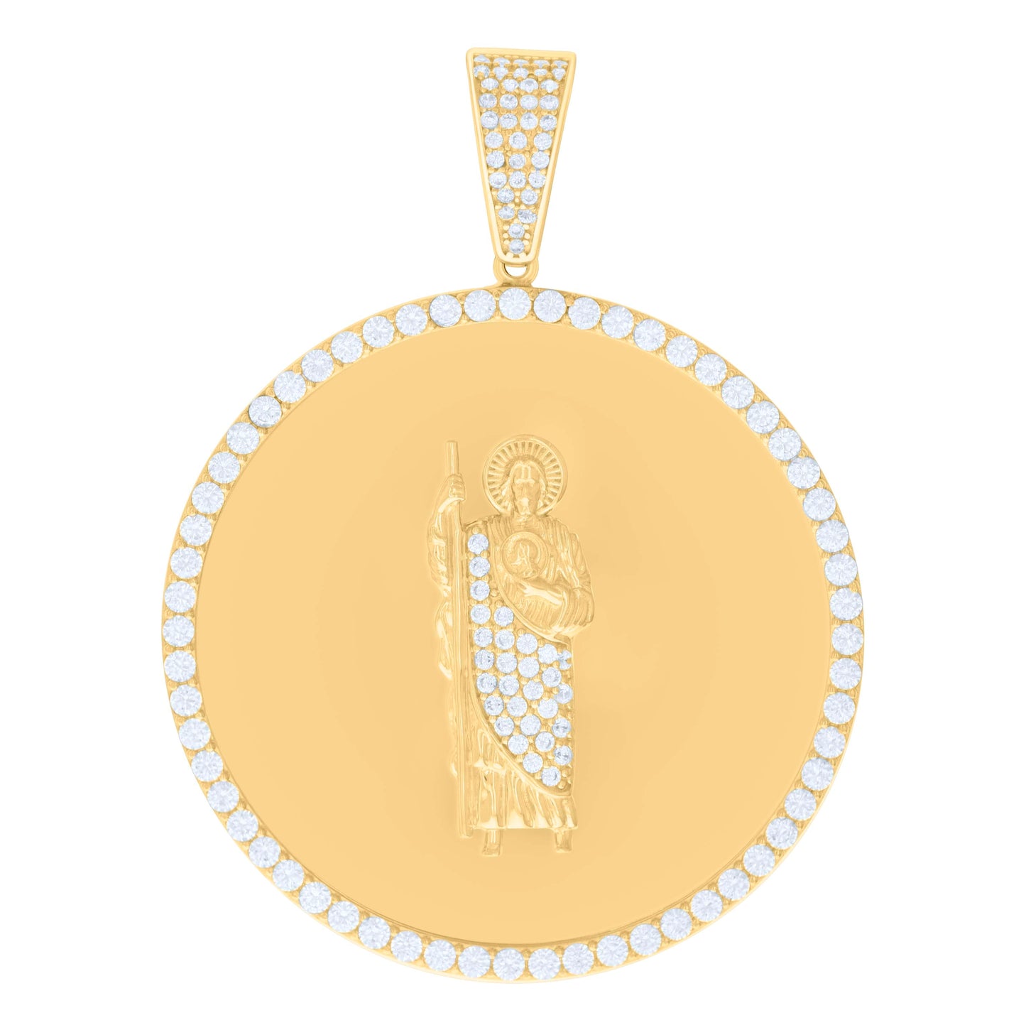 10K Yellow Gold Mens Cubic-Zirconia St. Jude Religious Charm Pendant