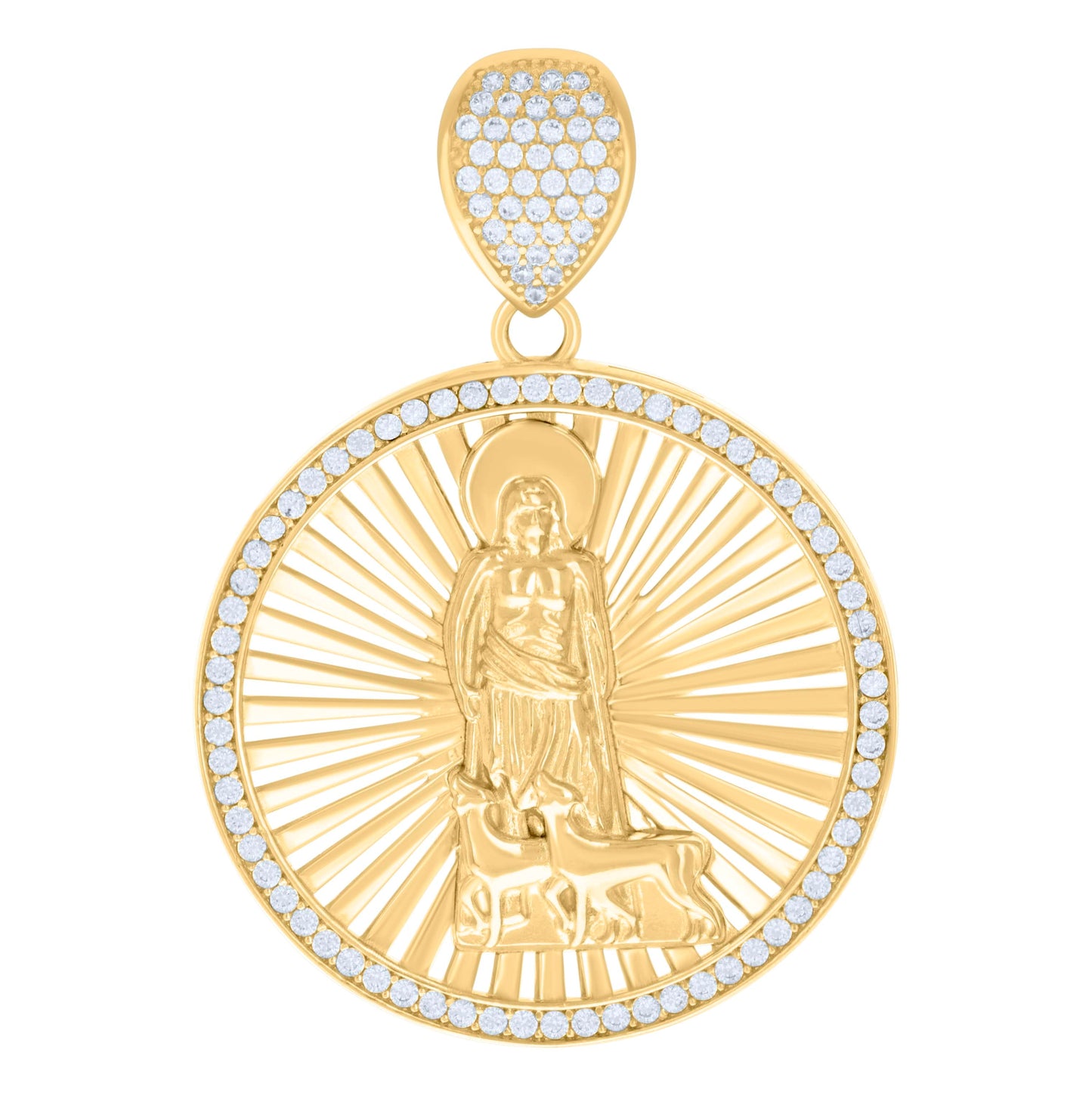 10K Yellow Gold Mens Cubic-Zirconia St. Lazarus Religious Charm Pendant