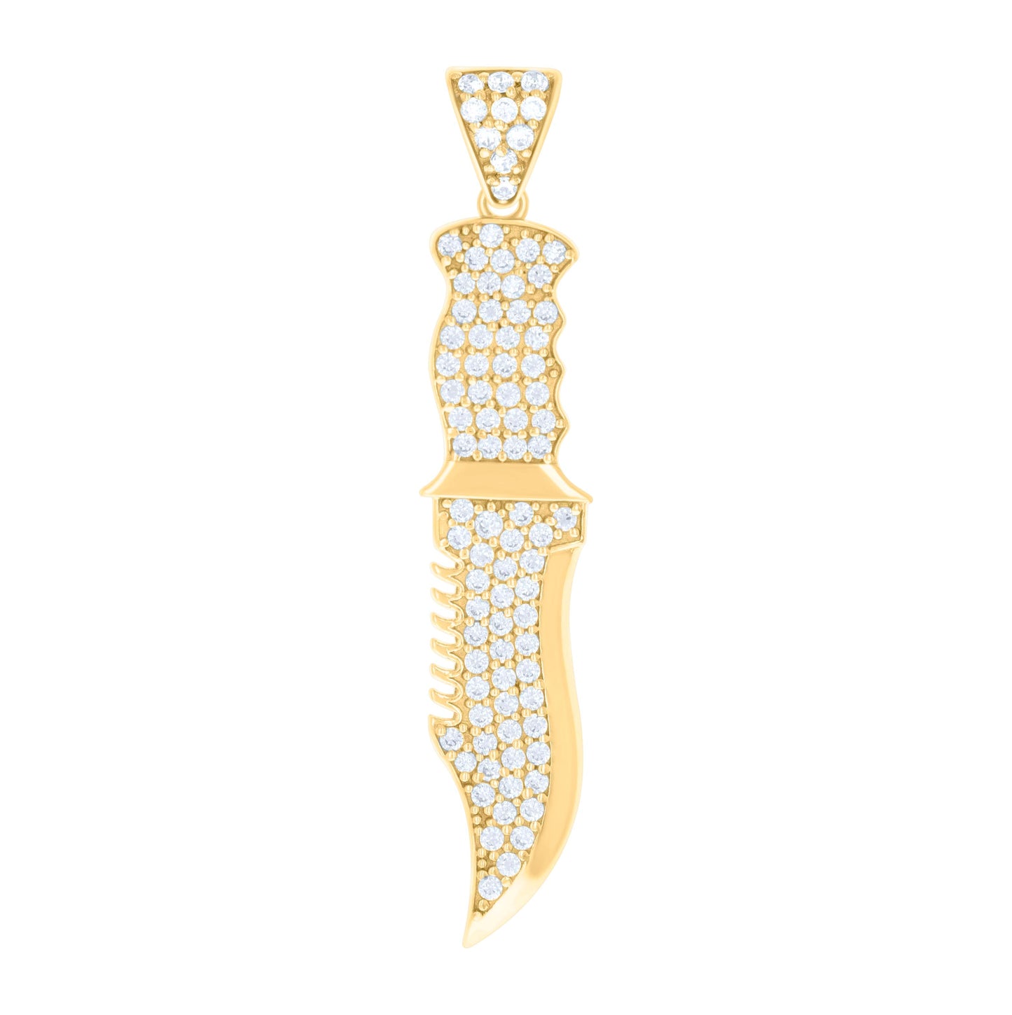 10K Yellow Gold Mens Cubic-Zirconia Knife Tools Occupation Charm Pendant