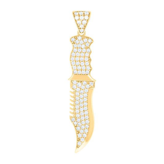 10K Yellow Gold Mens Cubic-Zirconia Knife Tools Occupation Charm Pendant