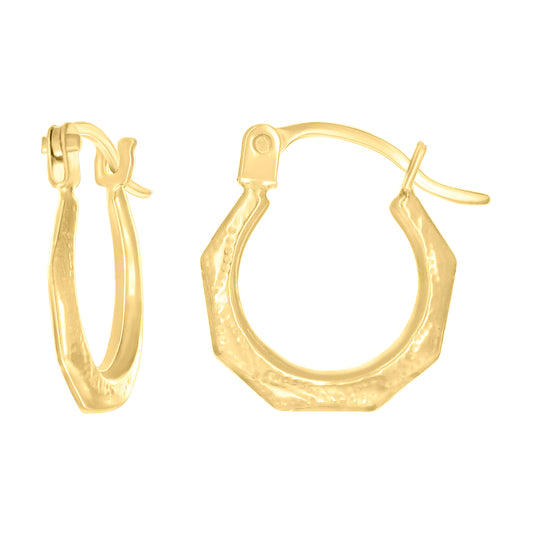14K Yellow Gold Womens Patterned Octagon Hoop Earrings